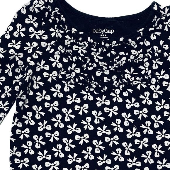 Baby Gap Black and White Bow Print Ruffle Front Shirt - Picture 2 of 3